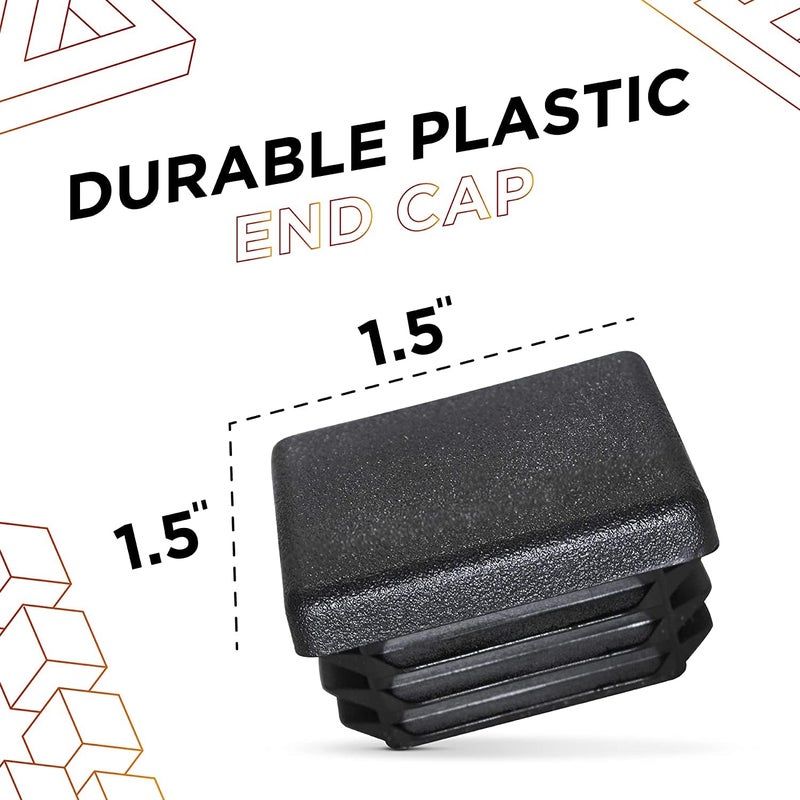 Prescott Plastics 1 1/2â€ (38.1mm) Outer Perimeter Ribbed Plastic Hole Plugs, Square Black Metal Tubing End Caps, Strong Furniture Leg Inserts, Impact & Weather Resistant, Made in The USA - 50 Pack - Image 2